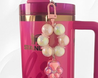 Iridescent Pearlescent Beaded Paw Print Charm Pendant for Stanley, Brumate, Simple Modern, Starbucks, Tumbler, Straw, Keychain, Purse