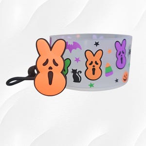 Ghost Face x Peeps inspired Halloween Bunny Silicone TumblerBoot. Fits 30oz-40oz & Stanley Tumblers. Matching straw toppers available.