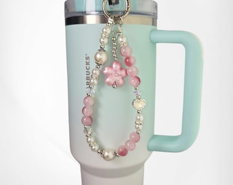 Sakura Flower Beaded Tumbler Straw Charm  | Tumbler Charm Necklace  | Tumbler Charm Bracelet  | Beaded Tumbler Charms | Straw Dangle