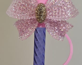 Glitter Ribbon Bow Straw Topper  / Straw Cover. Fits 8mm and Starbucks Straws.