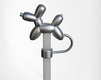 Silver Balloon Dog 3D Silicone Straw Topper | Straw Cover. Fits 10mm, Stanley, Mini Stanley, 30oz-40oz Tumbler Straws.