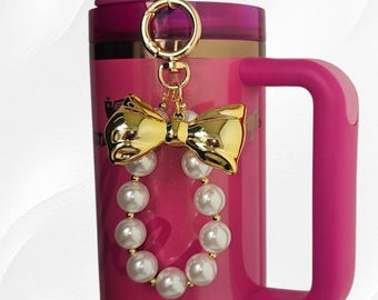 Iridescent Pearlescent Beaded Ribbon Bow Charm Pendant for Stanley, Brumate, Simple Modern, Starbucks, Tumbler, Straw, Keychain, Purse