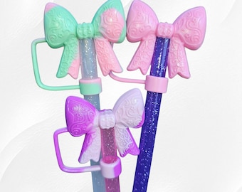 Lace Ribbon Bow 3D Silicone Straw Topper  | Fits 10mm and Stanley Straws | Fits Stanley, Simple Modern, Hydroflask, Brumate, 30oz-40oz Straw
