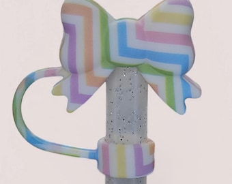 Coquette Ribbon Bow Silicone Straw Topper. Bunny Blue and Bunny Pink Straw Cover. Fits 10mm, Stanley, Mini Stanley, 30oz-40oz Tumbler Straw