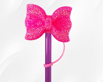 Fancy Glitter Bow 8mm Silicone Straw Topper  - Straw Cover - Straw Charm. Fits Starbucks Tumbler Straws. Free shipping available.