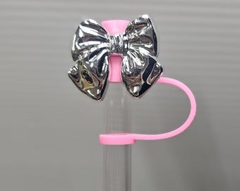 Luxury Gold & Silver Ribbon Bow Straw Topper. Fits 10mm, Stanley, and 30oz-40oz Tumbler Straws.