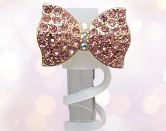 Luxury Metal Bow Tie Diamond Straw Toppers - Straw Covers. Fits 10mm, Stanley, and  30oz-40oz Tumblers. Gold and Silver are available.