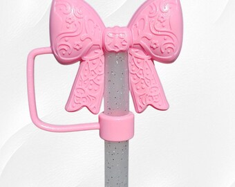 Sizzling Pink Glitter Princess Ribbon Bow 3D Silicone Straw Topper | Fits 10mm, Stanley, Simple Modern, Brumate | Tumbler Accessories
