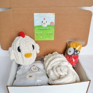 Harriet the Hen DIY Kit, DIY Kit, Hen, Chunky Knit Hen, Learn How to Finger Knit, How to Video, Knitting, Finger Knit, Chicken