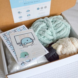 Willie the Whale DIY Kit, DIY Kit, Whale, Chunky Knit Whale, Learn How to Finger Knit, How to Video, Knitting, Finger Knit, Whale Tutorial