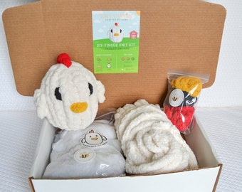 Kit de bricolaje para la gallina Harriet, kit de bricolaje, gallina, gallina de punto grueso, aprende a tejer con los dedos, video instructivo, tejido, tejido con los dedos, pollo
