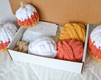 Pumpkin DIY Kit, DIY Kit, Pumpkins, Chunky Knit Pumpkin, Learn How to Finger Knit, How to Video, Knitting, Finger Knit, Fall Decor