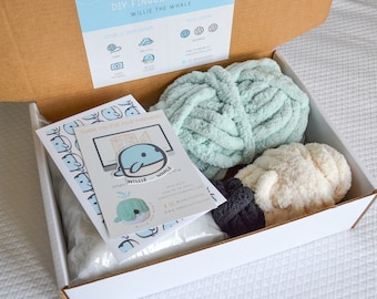 Willie the Whale DIY Kit, DIY Kit, Whale, Chunky Knit Whale, Learn How to Finger Knit, How to Video, Knitting, Finger Knit, Whale Tutorial