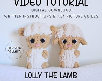Lammet Lolly handstickat mönster, Lamm video handledning, Video handledning, Lär dig fingersticka, Handstickning, Handstickade plyschbjörnar, Mönster