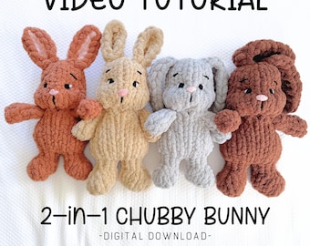 Chubby Bunny Pattern and Video Tutorial, Easter Bunny, Chunky Knit Bunny, Hand Knit, Finger Knit