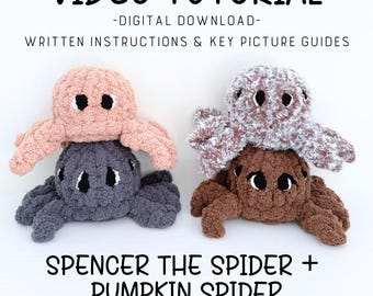 Hand Knit Spider Pattern and Video Tutorial, Finger Knit Pumpkin Spider, Halloween Pattern