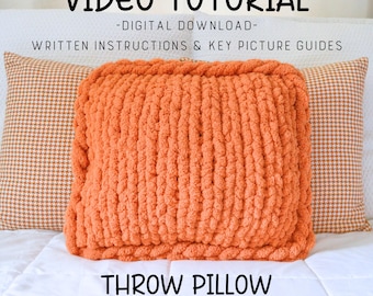 Throw PILLOW Video Tutorial/Pattern, Hand Knit Pillow, Finger Knit, Hand Knitting, Hand Knit Throw Pillow, Finger Knit Tutorial