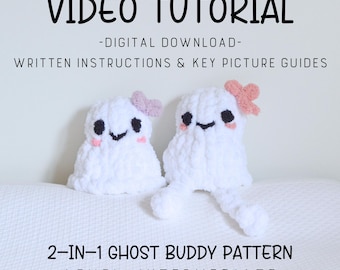 2-in-1 Ghost & Buddy Video Tutorial/Pattern, Learn How to Finger Knit, Hand Knitting, Hand Knit Ghost, Finger Knit Tutorial, Tutorial