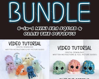 Hand Knit Sea Animals Video Tutorial and Written Pattern, Finger Knit Fish, Squid, Whale, Octopus, Stingray, Jellyfish, Starfish