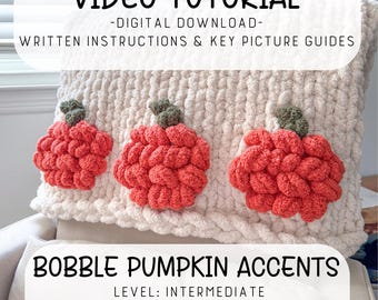 Videotutorial/Patrón de calabaza con efecto pompón, calabazas tejidas a mano, tejido a mano, calabaza tejida a mano, tutorial de tejido a mano