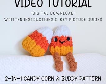 2-in-1 Candy Corn & Buddy Video Tutorial/Pattern, Learn How to Finger Knit, Hand Knitting, Hand Knit Candy Corn, Finger Knit Tutorial