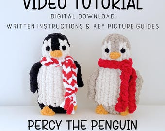 Percy the Penguin Pattern & Video Tutorial, Learn How to Finger Knit, Hand Knit