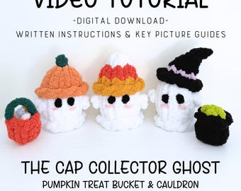 Hand Knit Ghost Pattern and Video Tutorial, The Cap Collector Ghost, Pumpkin Hat, Candy Corn Hat, Finger Knit