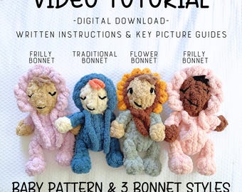 Baby Finger Knit Pattern and Video Tutorial, Hand Knit Baby & 3 Bonnets Pattern