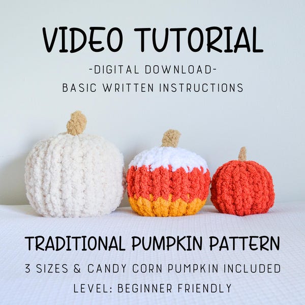 Chunky Knit Pumpkin Video Tutorial/Pattern, Learn How to Finger Knit, Hand Knitting, Crochet Pumpkin, Crochet Tutorial, Tutorial, DIY
