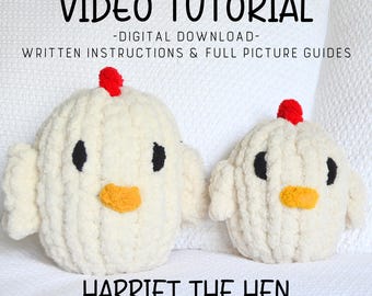 Tutorial/Patrón en VIDEO de gallina tejida a mano, PRINCIPIANTE Plus, Aprende a tejer con los dedos, Tejido a mano, Pollo a crochet, Tutorial, Patrón, Hazlo tú mismo