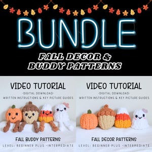 Fall Decor & Buddies Video Tutorial/Pattern BUNDLE, Learn How to Finger Knit, Hand Knitting, Hand Knit Autumn Stuffies, Finger Knit Tutorial