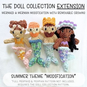 The Doll Collection EXTENSION: Mermaid & Merman MODIFICATION and Removable Crowns, Finger Knit Patterns and Video Tutorial