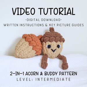 2-in-1 Acorn & Buddy Video Tutorial/Pattern, Learn How to Finger Knit, Hand Knitting, Hand Knit Acorn, Finger Knit Tutorial, Tutorial