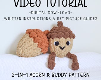 2-in-1 Acorn & Buddy Video Tutorial/Pattern, Learn How to Finger Knit, Hand Knitting, Hand Knit Acorn, Finger Knit Tutorial, Tutorial