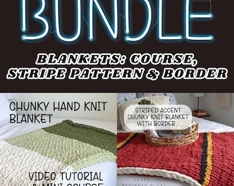 Chunky Hand Knit Blanket Patterns, Blanket Bundle, Video Tutorial, Learn How to Finger Knit, Hand Knit, Hand Knit Blankets, Patterns