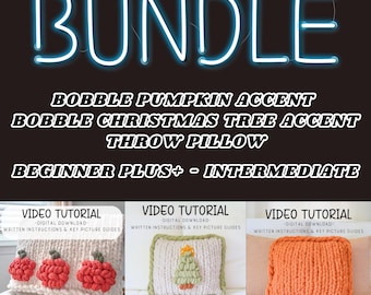 Videotutorial/Patrón de pompones y almohadas decorativas, pompones tejidos a mano, tejido a mano, árbol de Navidad, calabaza tejida a mano, tutorial