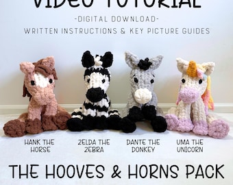 Zebra, Horse, Donkey and Unicorn Finger Knit Pattern and Video Tutorial, Hand Knit Horse Pattern