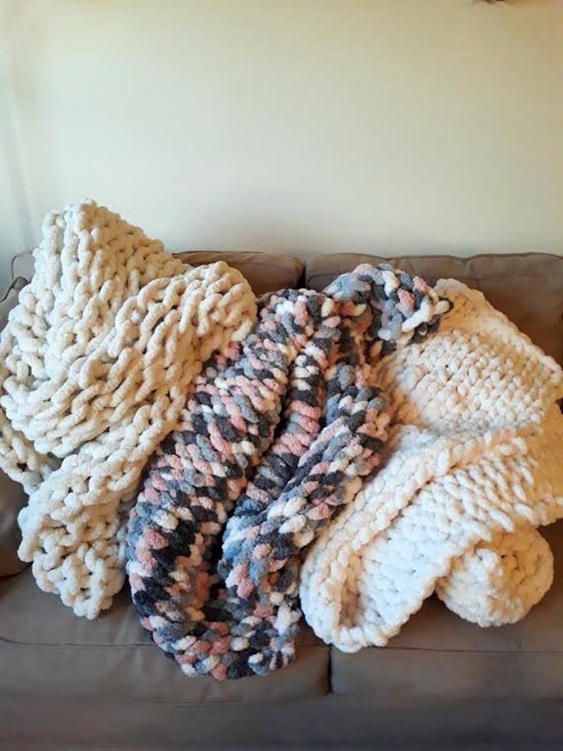 Chunky Blanket Comfy Big Fluffy Blanket Hand Knit Throw Etsy