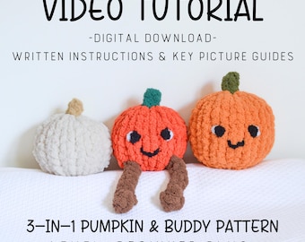 Videotutorial/Patrón 3 en 1: Calabaza y Amigo, Aprende a Tejer con los Dedos, Tejer a Mano, Calabaza Tejida a Mano, Tutorial para Tejer con los Dedos, Tutorial