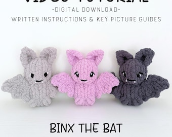 Hand Knit Bat Pattern and Video Tutorial, Finger Knit Cute Bat, Halloween Pattern