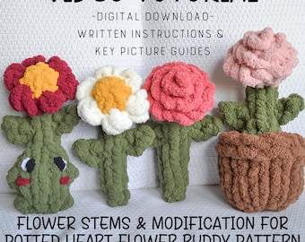 Flower Stems Video Tutorial and Pattern & *MODIFICATION* for Potted Heart Flower Buddy Pattern, Finger Knitting Pattern, Flower Pattern