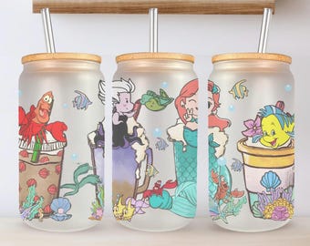 Lata de vidrio inspirada en Sirenas y sus amigos / Lata de vidrio inspirada en Ariel / Lata de vidrio inspirada en Disney / Lata de vidrio inspirada en Princesas