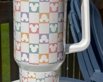 Checkered Mickey Pastel Inspired 40oz Tumbler | Disney Inspired 40oz Tumbler | Theme Park Inspired 40oz Tumbler | Summer Tumbler