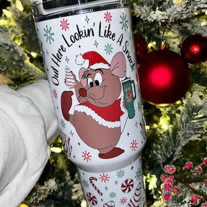 Cartoon Christmas 40oz Tumbler | Gus Gus Inspired 40oz Tumbler | Christmas Tree Cake Tumbler | 40oz Stainless Steel Tumbler with Handle