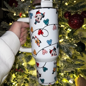 Mickey Lights Christmas 40oz Tumbler | Disney Inspired 40oz Tumbler | Christmas 40oz Tumbler | 40oz Stainless Steel Tumbler with Handle