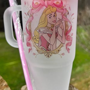 Coquette Bow Sleepy Princess Inspired Glass With Handle | Disney Inspired Glass | Sleeping Beauty Inspired Glass with Handle 20oz
