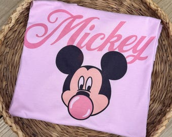 Retro Mickey Bubblegum Tee | Pink Mickey T-Shirt | Gildan 50/50 Unisex Shirt | Disney Aesthetic Shirt | Cute Park Outfit | Y2K Mickey Tee