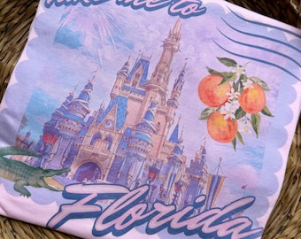 Take Me to Florida Shirt – Vintage Florida Postcard Tee, Disney Castle Graphic Tee, Cute Pink Florida T-Shirt, Florida Vacation Shirt