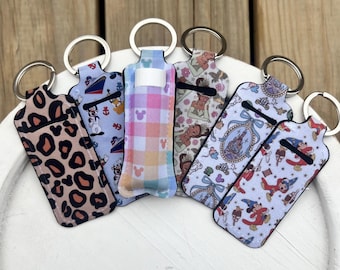 Disney Inspired Chapstick Holder Keychain – Neoprene Lip Balm Sleeve with Key Ring – Cute Gift for Her, Travel Accessory, Bag Charm