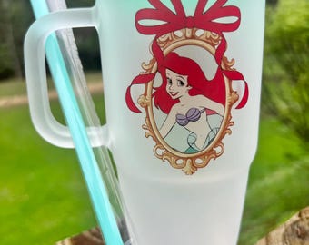 Coquette Bow Mermaid Princess Inspired Glass With Handle | Disney Inspired Glass | Ariel Inspired Glass with Handle 20oz